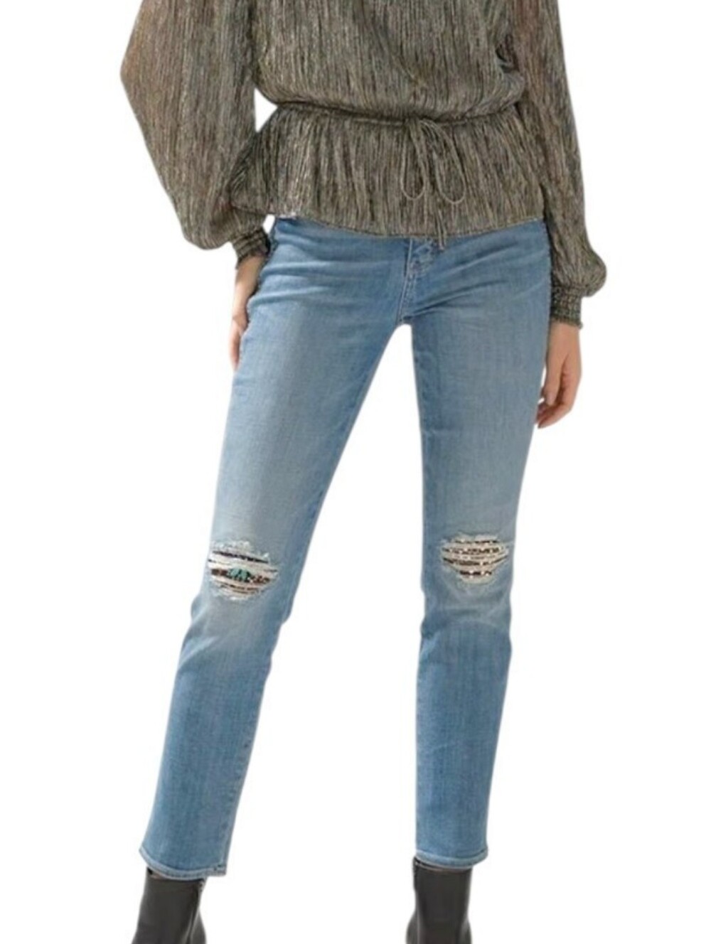 WHBM High-Rise Destructed Straight-Leg Ankle Jean